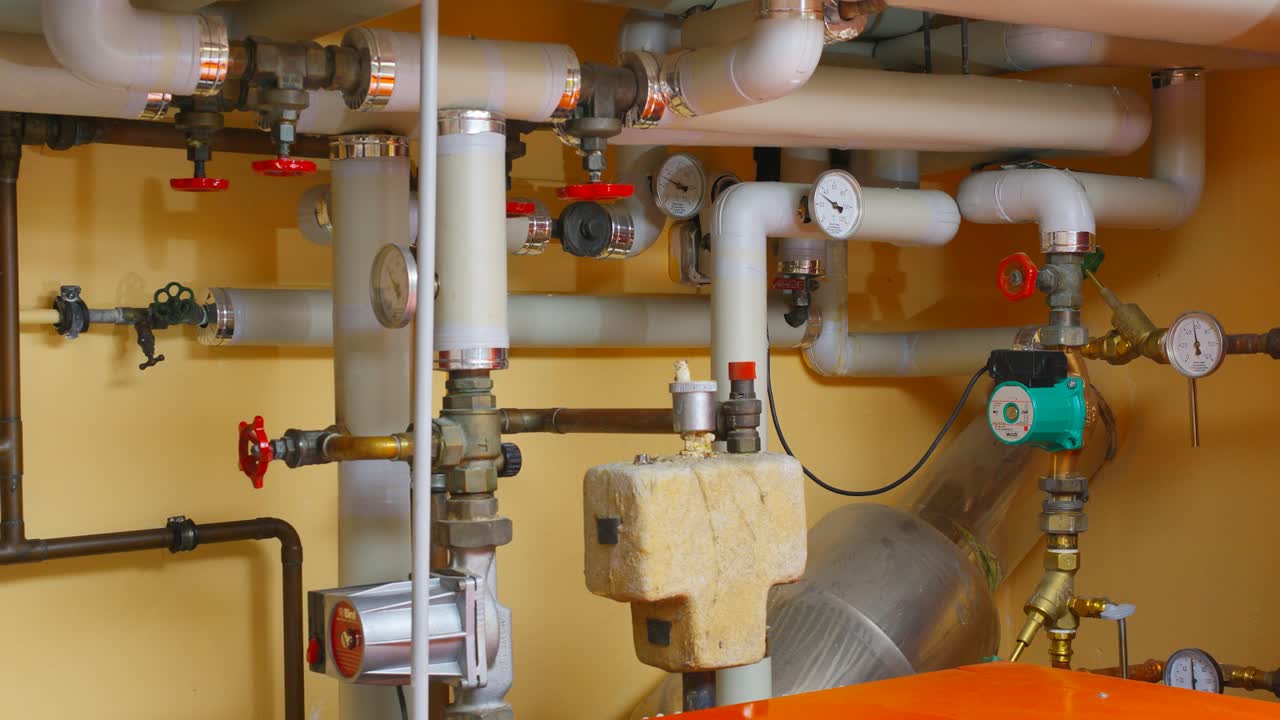 Rohre und Armaturen einer Heizungs- und Warmwasseranlage