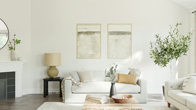 Helles aufgeräumtes Wohnzimmer im Frühling