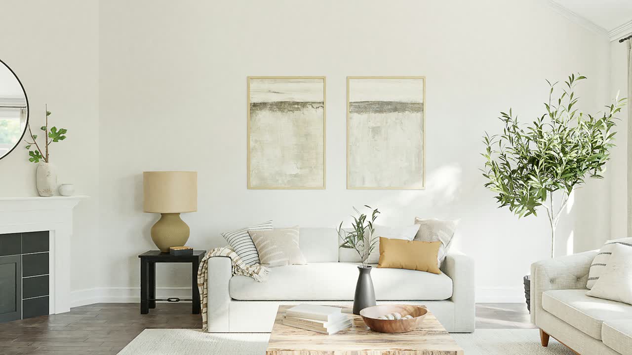 Helles aufgeräumtes Wohnzimmer im Frühling